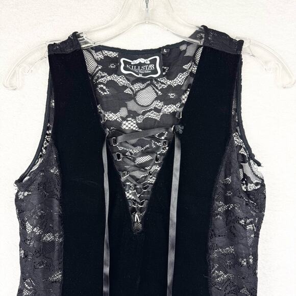 Killstar Saya Lace and Velvet Lace Up Bodysuit Black Size L Whimsigoth Punk Goth - Picture 4 of 16